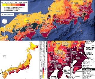 太平洋側で高い傾向＝今後30年の震度6弱以上確率―関東など上昇・全国予測地図