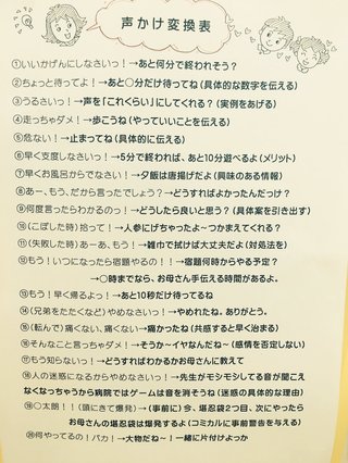 子どもへの声掛け変換表だって