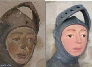 スペインの16世紀の聖人像、無断"修復"でまるで別物に