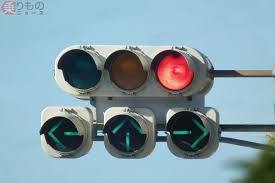 右折待ちで、赤信号で←↑が出て後ろからクラクション