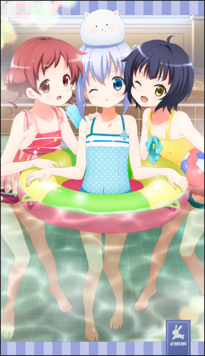 夫が「ごちそうはウサギですか？」というアニメを見ていました