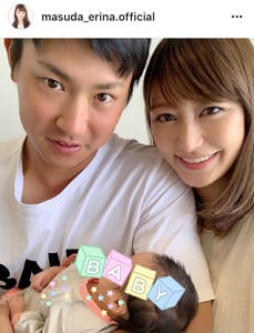 枡田絵理奈アナが第３子女児出産　夫・堂林翔太と３ショットで「母子ともに元気です」と報告