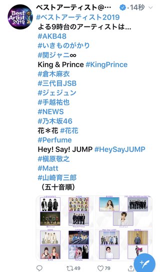日本テレビ【ベストアーティスト２０１９】