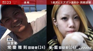 1歳児にエアガン数十発、福岡 傷害疑いで両親逮捕