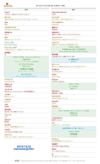 NHK紅白【曲順発表】トップはFoorin「パプリカ」