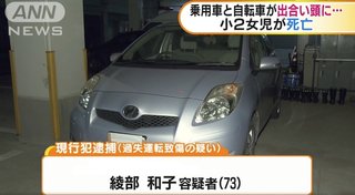 乗用車と自転車が出合い頭に衝突　女（73）逮捕