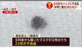 文科省のマスクにも不良品、学校配布で毛髪が混入
