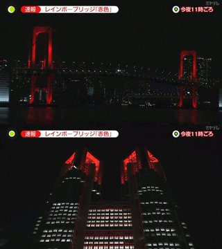 「東京アラート」初めて発令　都庁・レインボーブリッジ、赤色に