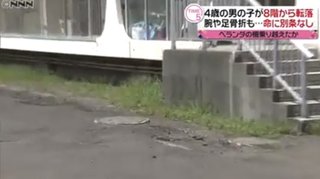 ８階から４歳男児転落　重傷も命に別条なし