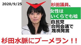 安倍スガ自民党の杉田議員、女性はいくらでもうそ　自民党の合同会議で蔑視発言