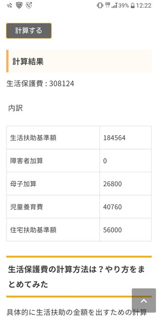 皆さんは生活保護いくら貰えるか計算してみて！