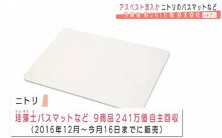  ニトリも自主回収…珪藻土マットにアスベスト混入か