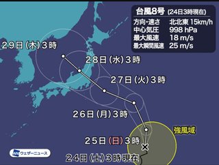 台風8号（ニパルタック） 来週27日(火)頃関東直撃へ！