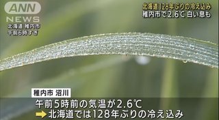 北海道・稚内で2.6℃　8月前半としては128年ぶりの強い冷え込みに