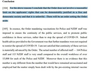 ニュージーランドの高等裁判所は、警察と軍隊の職員に対するワクチンの接種命令を「違法である」と認定