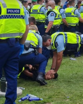 ニュージーランドの議会周辺  「フリーダム」「 ワクチン反対」