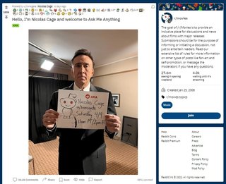 ｢ニコラス･ケイジだけど何か質問ある？」ネット掲示板に本人降臨､ファンから質問が殺到する事態に