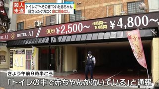 ラブホテルのトイレにへその緒がついた赤ちゃん