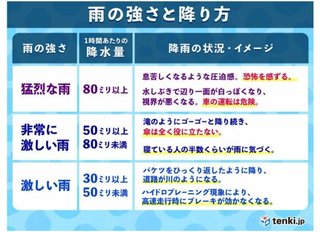 "滝のような雨"  太平洋側警戒 80mm以上