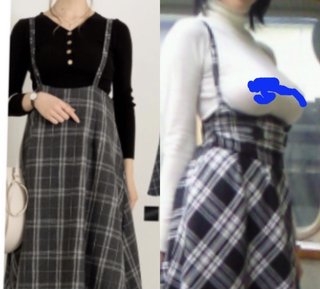 サスペンダー付きみたいなワンピース。胸強調