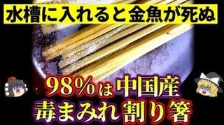 飲食店やコンビニなどで、使われている中国産の割り箸や爪楊枝は金魚が即死