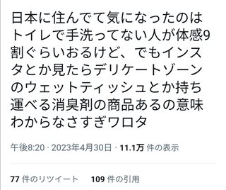 ロシア人女性「日本人女性の９割がトイレの後、手を洗っていない。これはガチ」