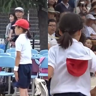 運動会　娘の赤白帽子