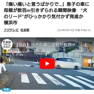【独自】母親が息子の車に数百メートル引きずられけが　犬だけ乗せリード持ったまま車発進…