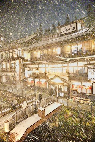 【写真】雪が降りしきる温泉街の写真が話題に　「風情がありますね」「日本の冬景色は美しい」