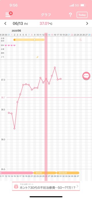 高温期16日目　検査薬薄っすら。不安