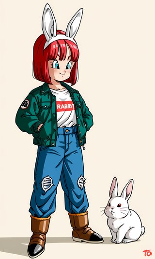 【AI画像】ウサギの女の子「ウェンディちゃん」のドラゴンボール（鳥山明）風イラスト
