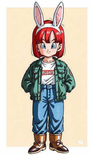 【AI画像】ウサギの女の子「ウェンディちゃん」のドラゴンボール（鳥山明）風イラスト