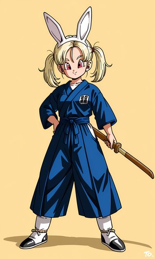 【AI画像】ウサギの女の子「パシフィカちゃん」のドラゴンボール（鳥山明）風イラスト