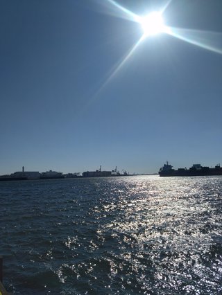 東京湾をゴムボートでクルーズしてるよ