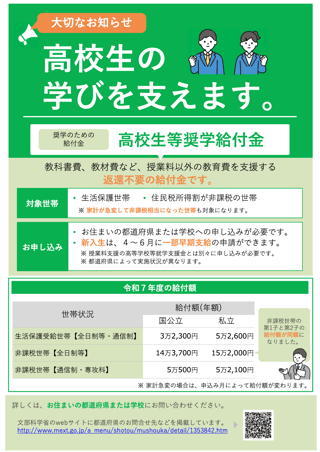高校生等奨学給付金って何時頃に振込ありましたか？
