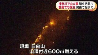 神奈川･伊勢原市の山火事消火活動開始も鎮火の目処たたず…日向山で600㎡燃える