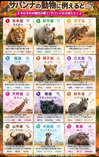 各星座をサバンナの動物に例えると