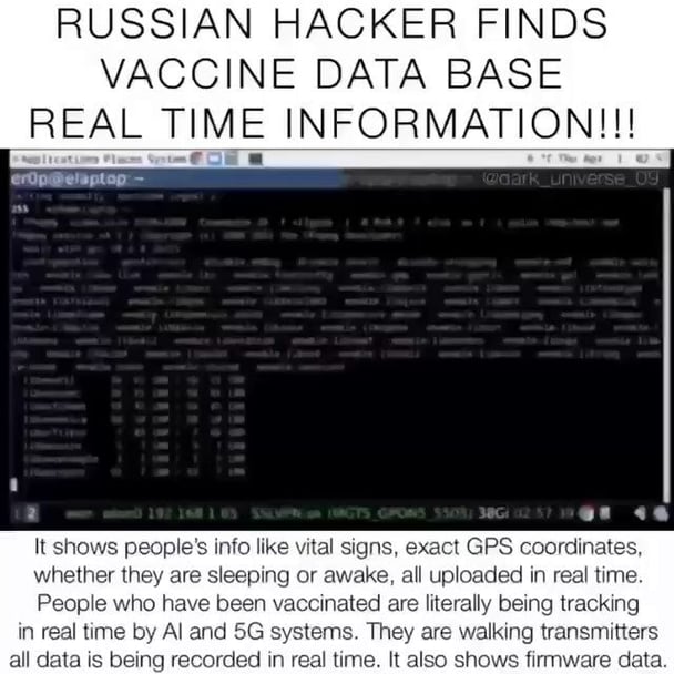 Russian hacker finds ワクチン接種者のリアルタイム データベース情報の送信